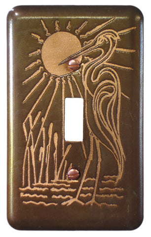 Etched Single Copper Heron