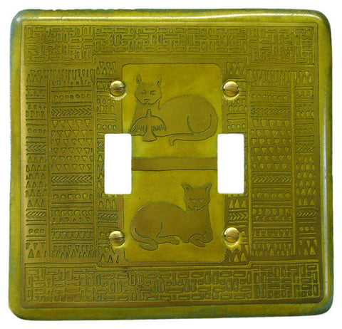 Etched Dbl. Brass Verde Peace Cats