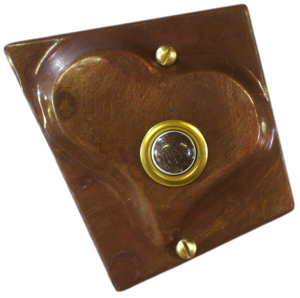Doorbell Large Heart copper w/ Petrified Whalebone button